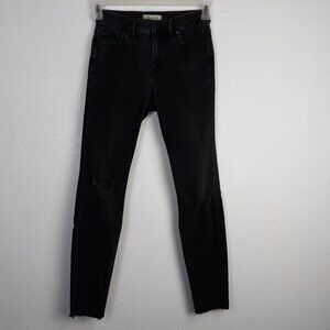 Madewell Women's Jeans Size 26 Black 9" High Riser Skinny Distressed Raw Hem